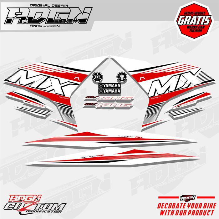 Gambar Striping Mx king 150 custom motif standart bodi putih - Merah dari ADGN CUSTOM stiker undefined Tokopedia