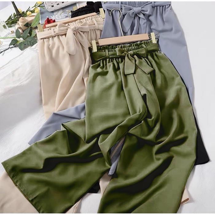 Gambar KULOT RIBON WOLFIS / CELANA MUSLIM WOLLPEACH RIBON PANTS - army, L dari Ada Hijab undefined Tokopedia