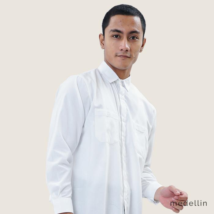 Gambar MEDELLIN Kemeja Pria Lengan Panjang Polos 101219 PUTIH - Putih, S dari Medellin Store undefined Tokopedia