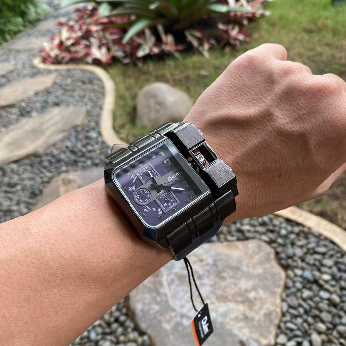 Gambar Jam Tangan Pria OULM Quartz Watch Kotak Besar Persegi Tali Kulit Keren - Biru dari Shine Glamour undefined Tokopedia