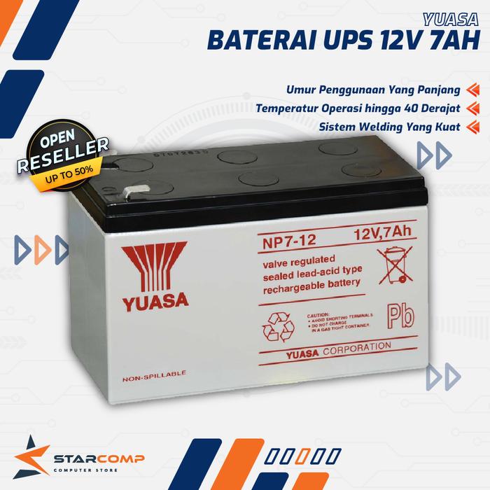 Gambar Baterai Aki Kering UPS YUASA NP7-12 12v 7ah Garansi Resmi (Original) dari Starcomp Origin undefined Tokopedia