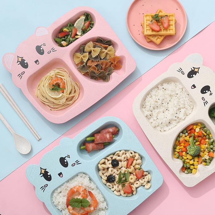 Gambar Tempat Makan Set Anak / Piring Mangkok Gelas Sendok Sumpit Karakter Lucu / Wadah Makanan - Merah Muda dari WL SHOP1 undefined Tokopedia