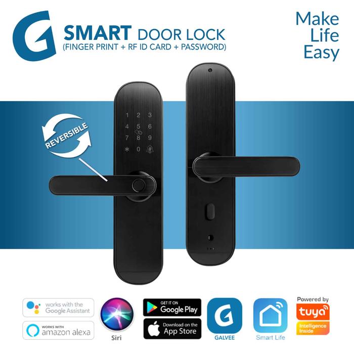 Gambar GALVEE Smart Door Lock Wifi Reversible - Fingerprint RFID Card Pin Key - Reversible dari Galvee Official Store undefined Tokopedia