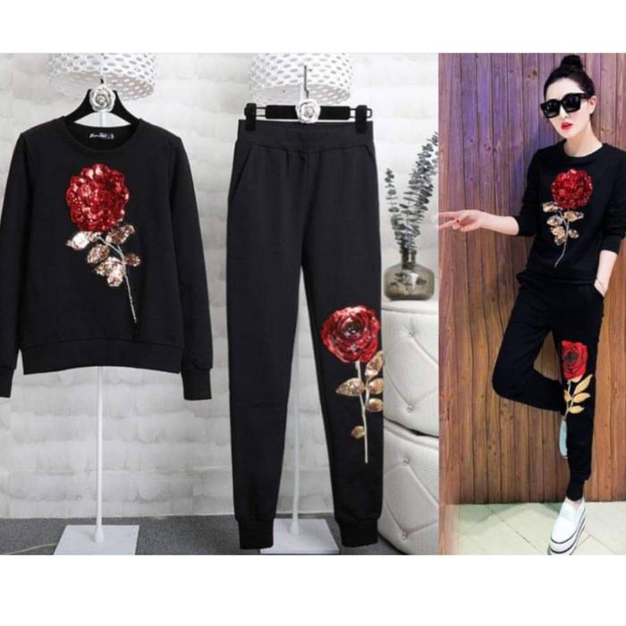 Flower Shantung Trousers & Blouse セットアップ（フロッキープリント  