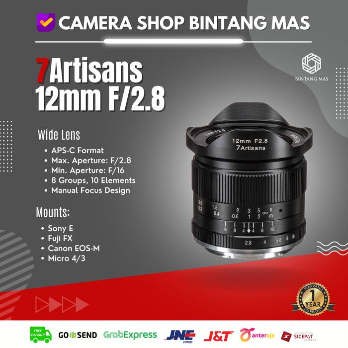 7Artisans 12mm Lens (Sony E, Fuji FX, Canon EOS-M, Micro 4/3) SONY  E, Hitam