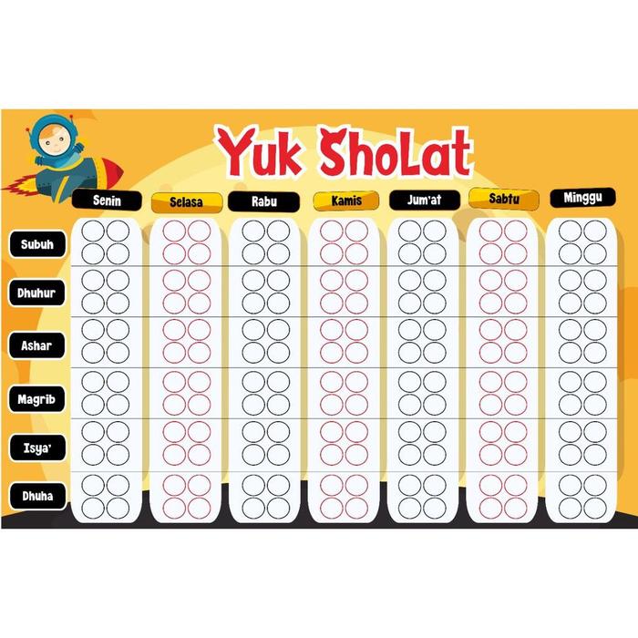 Gambar jadwal solat anak check list solat - astronot dari bismillah printing undefined Tokopedia