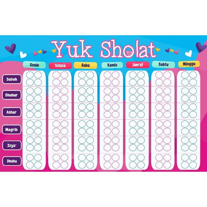 Gambar jadwal solat anak check list solat - love dari bismillah printing undefined Tokopedia
