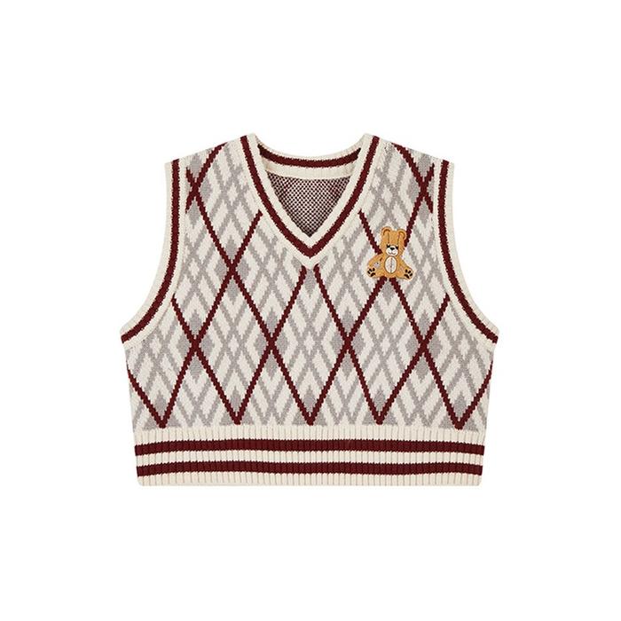 Gambar LOVE CROP VEST rompi rajut motif bear diamond iu korea premium import - Bear dari BEAUTEEN STORE undefined Tokopedia