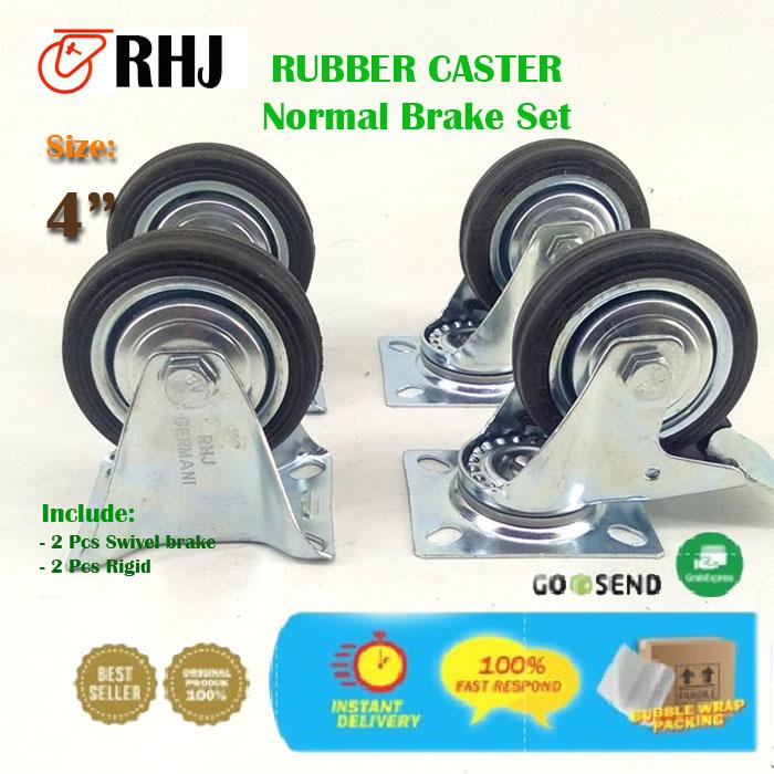 Jual RHJ Roda Trolley Caster Rubber / Karet 4 Inch Set 4 Pcs - Normal ...