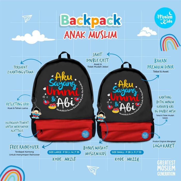 Gambar Tas Anak Laki laki Ganteng Sholeh Moslem Kids TK SD Gratis Raincover - Sayang Umi Abi, Small Paud TK dari Pusat Tas Anak Islami undefined Tokopedia