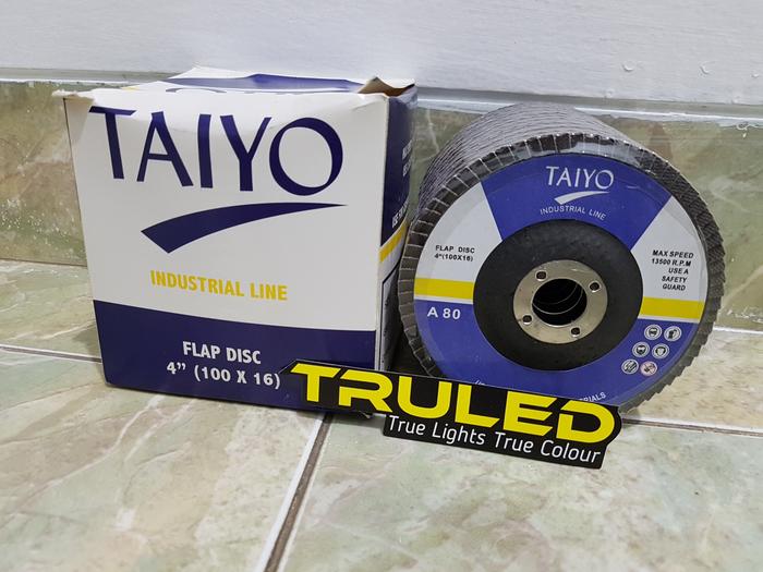Gambar MATA GERINDA AMPLAS TAIYO SUSUN FLAP DISC 4 INCH GRIT 80 ASLI!! - GRIT 80 dari TRUBUS LED undefined Tokopedia