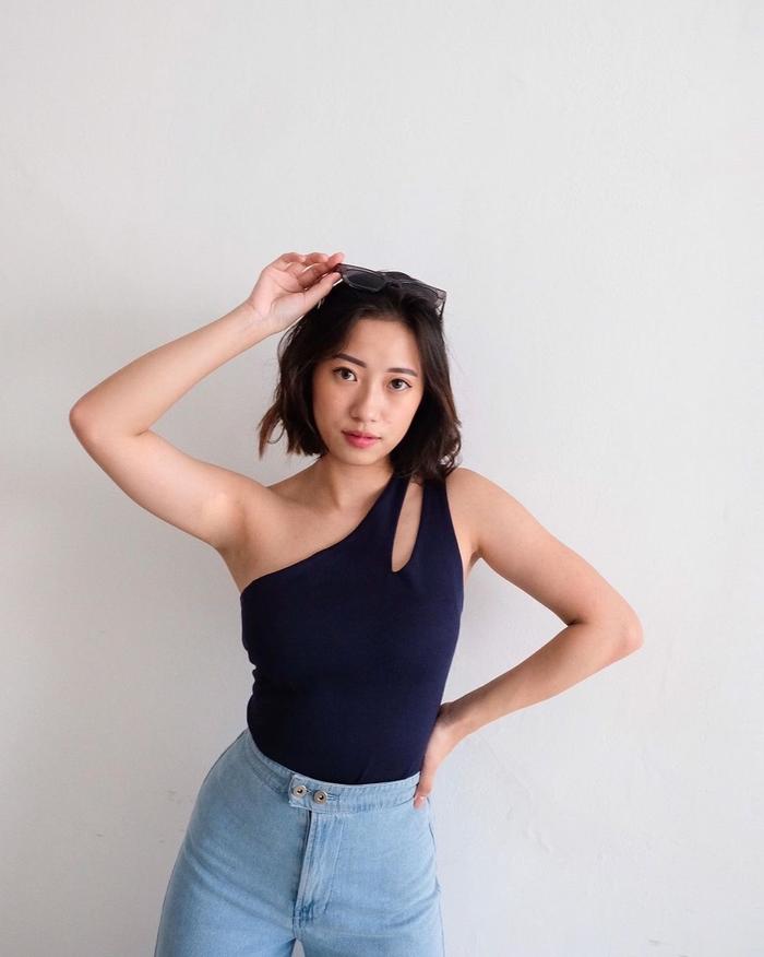 トップス andmary Nana ribbon oneshoulder tops ANDMARY】Nana ribbon oneshoulder tops