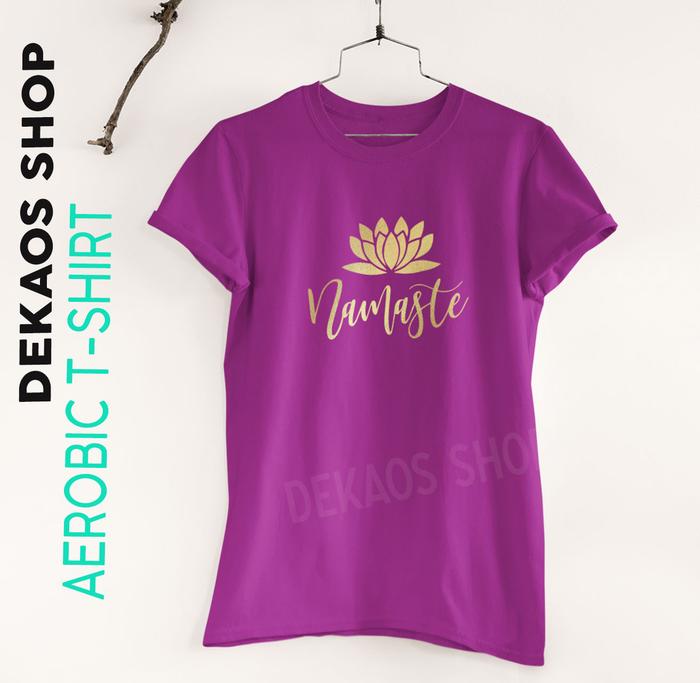 Gambar KAOS YOGA WANITA /ATASAN YOGA / BAJU YOGA WANITA / DEKAOS 1187 NAMASTE - Ungu terong, S dari Dekaosshop undefined Tokopedia