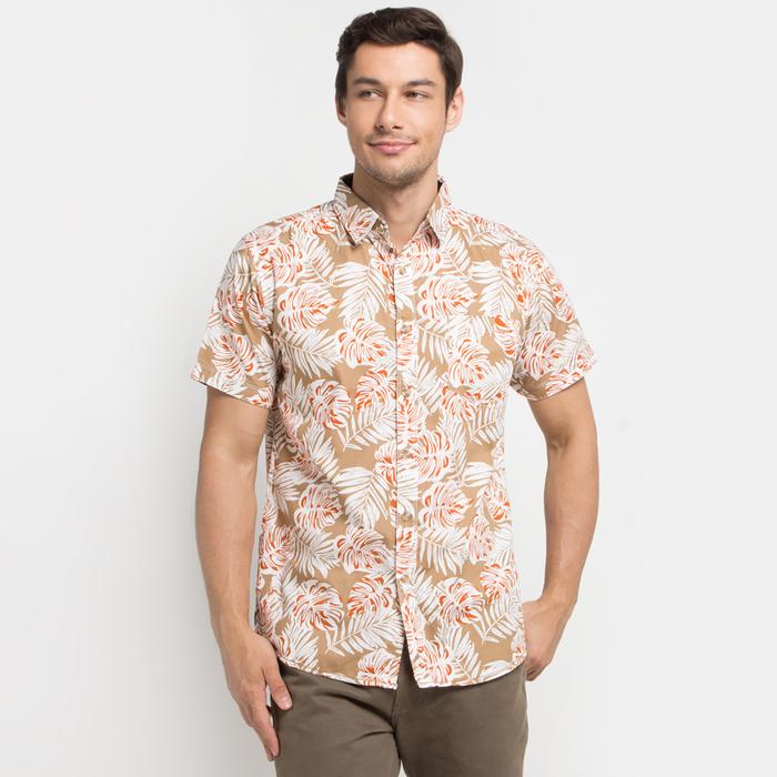 Gambar POLICE Kemeja Printing Leaf Slim Fit Pria - Coklat, XL dari RBJ undefined Tokopedia