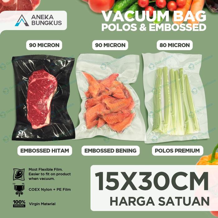 Gambar Plastik Vacuum Vacum Bag Polos / Embossed Vakum Bag Delkochoice 15x30 - Embossed Black dari Aneka Bungkus undefined Tokopedia