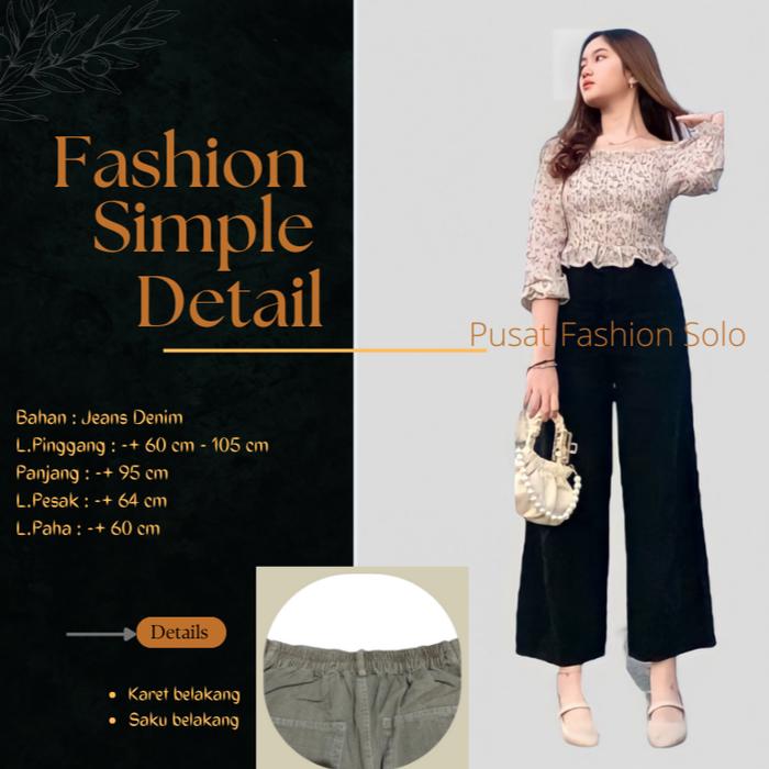 Gambar Celana Kulot Wanita Jeans Highwaist Loose Pants XL Hitam Putih Milo - Hitam, Mozza Kulot dari Pusat Fashion Solo undefined Tokopedia