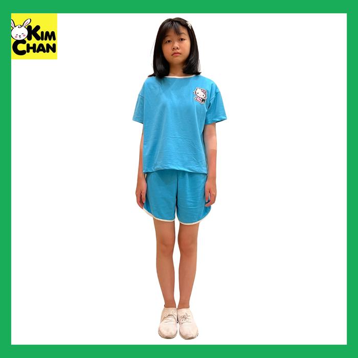 Gambar Setelan Kaos Set Baju Anak Perempuan Model Lengan Pendek 5-12 Tahun - LC02 Biru, S dari Kimchan Shop undefined Tokopedia