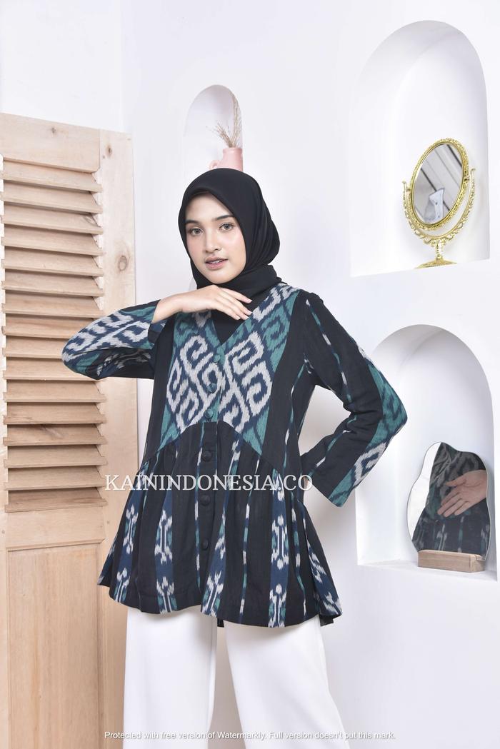 Gambar KI Blouse Blus Atasan Wanita Tenun Jihan Safiyya Hijau - Hijau, 4 dari KainIndonesiaco undefined Tokopedia