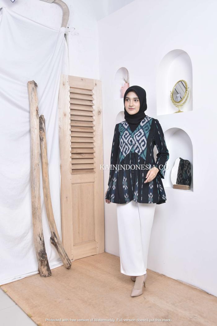 Gambar KI Atasan Blus Tunik Tenun Jihan Alya Hitam - Hijau, 4 dari KainIndonesiaco undefined Tokopedia