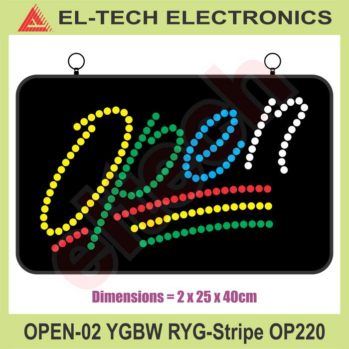 Gambar LED Logo Sign Board Tanda Buka OPEN2 Merah Kuning Hijau Biru Putih RYG - OP220 dari ELTECH online undefined Tokopedia