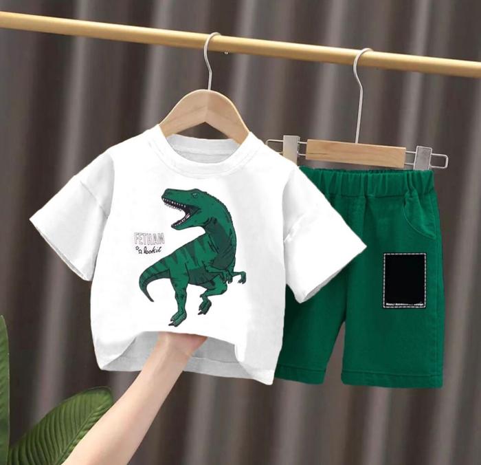 Gambar SETELAN BAJU ANAK LAKI LAKI PEREMPUAN MODEL DINO UMUR ANAK 1-5 TAHUN - Putih, 6-12 BULAN dari RAISA STORE30 undefined Tokopedia