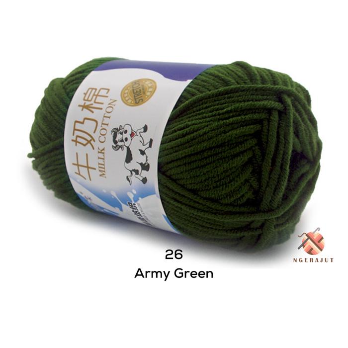 Gambar Benang Rajut Katun Milk Cotton - Varian Warna Hijau 1 - 26 Army Green dari Ngerajut undefined Tokopedia