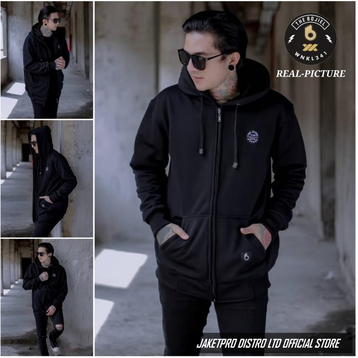 Gambar Sweater Hoodie Zipper Pria Simple Resleting Distro Tebal The Bojiel - Black, M dari Jaketpro Distro Ltd undefined Tokopedia