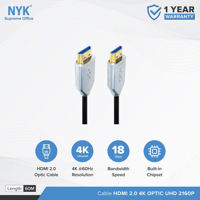 Gambar Kabel Active Fiber Optic HDMI 2160P ULTRA HD 4K HDR NYK - 60 M dari NYK Indonesia undefined Tokopedia