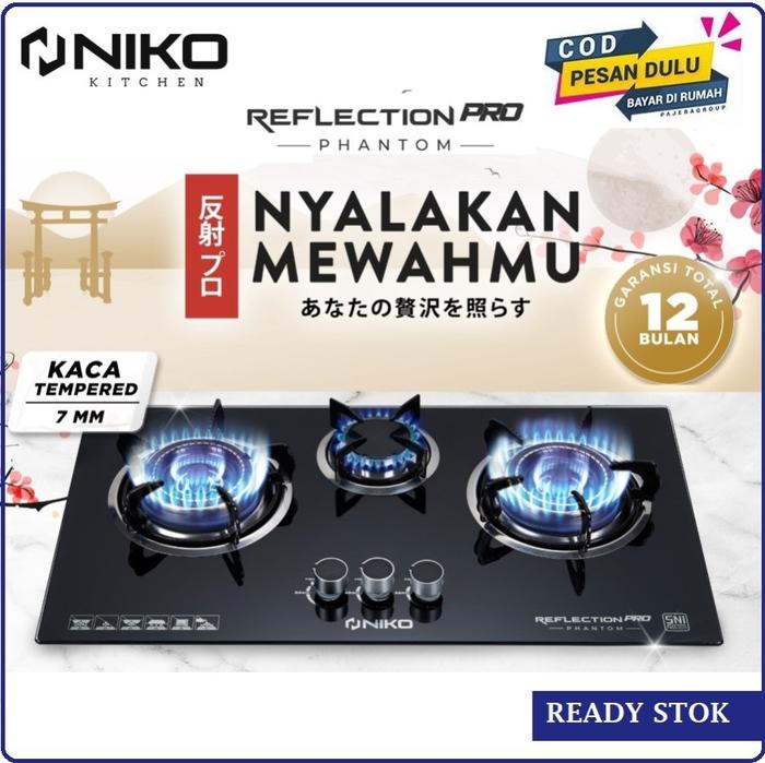 Jual Niko Kompor Gas Tanam 3 Tungku Kaca - Reflection Pro Phantom Black
