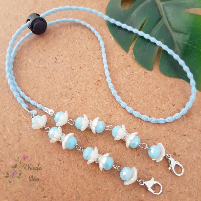 Gambar STRAP MASKER 2IN1 MUTIARA CRYSTAL PREMIUM | STRAP MASKER PREMIUM - BUNGA L.BLUE dari Vanda Store Sby undefined Tokopedia