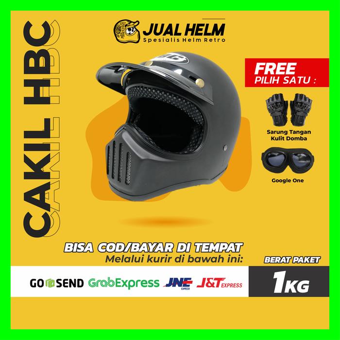 Gambar Helm Cakil HBC Polos | Helm Retro | Full Face | HBC Cakil | Jual Helm - Black Dof, +Inner Clear dari Jual Helm undefined Tokopedia