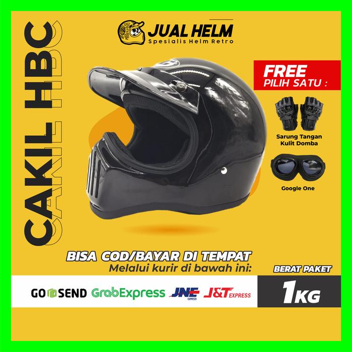 Gambar Helm Cakil HBC Polos | Helm Retro | Full Face | HBC Cakil | Jual Helm - Black Glossy, +Inner Chrome dari Jual Helm undefined Tokopedia