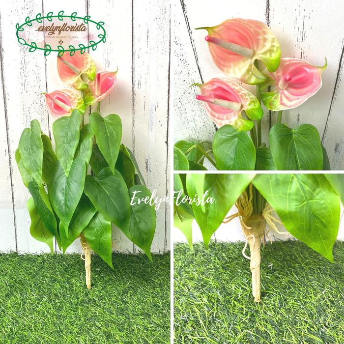 Gambar Bunga Anthurium X3 Latex Artificial Dekorasi Tanaman Hias Flower Decor - Merah Muda dari Evelyn Florista undefined Tokopedia