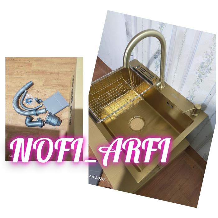 Gambar bak cuci piring 1 lubang gold/kitchen sink sus 304/wastafel elegan - +kran+sabun dari nofiarfi undefined Tokopedia