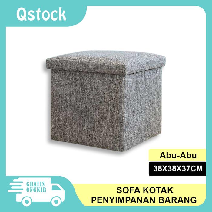 Gambar Storage Box Bentuk Sofa Ottoman Kotak Penyimpanan Barang - Abu-abu, 38x38x38cm dari Qstock undefined Tokopedia