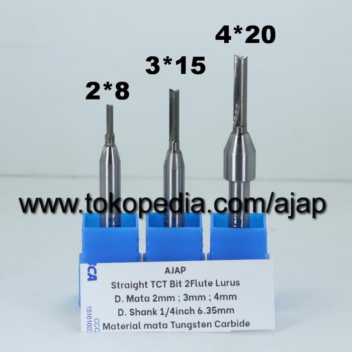 Gambar Mata router TCT 1/4 inch Double Edge straight 2F mata profil kayu mdf - Mata 2mm x 8mm dari ajap cnc undefined Tokopedia