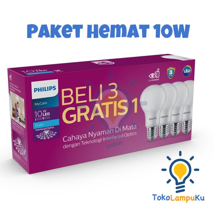 Gambar Philips Led Bulb MyCare Multipack 4W 6W 8W 10W 12W Put Isi 4 Pcs - Multipack 10W dari TokoLampuKu undefined Tokopedia