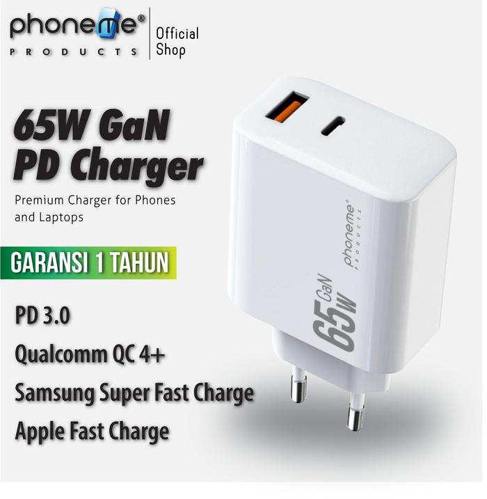 Gambar PhoneMe 65W PD Charger GaN Laptop Macbook HP Lenovo Samsung Fast dari PhoneMe Indonesia undefined Tokopedia