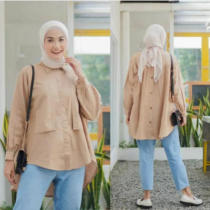 Gambar Fashion Wanita Atasan Wanita Top Kemeja Blouse - cream dari Grosir Pakaian Anak &amp; Dewasa undefined Tokopedia