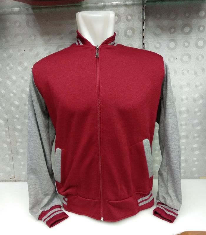 Gambar Jaket Baseball Zipper Premium Baseball resleting Polos Custom Unisex - Merah-Abu, S-XL dari Harga Passss undefined Tokopedia