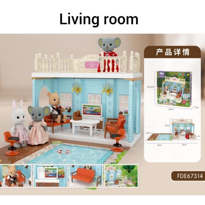 Gambar Koala Diary Doll House - Koala Town House Bathroom Bedroom Kitchen - Living room, tanpa boneka dari maple toys undefined Tokopedia