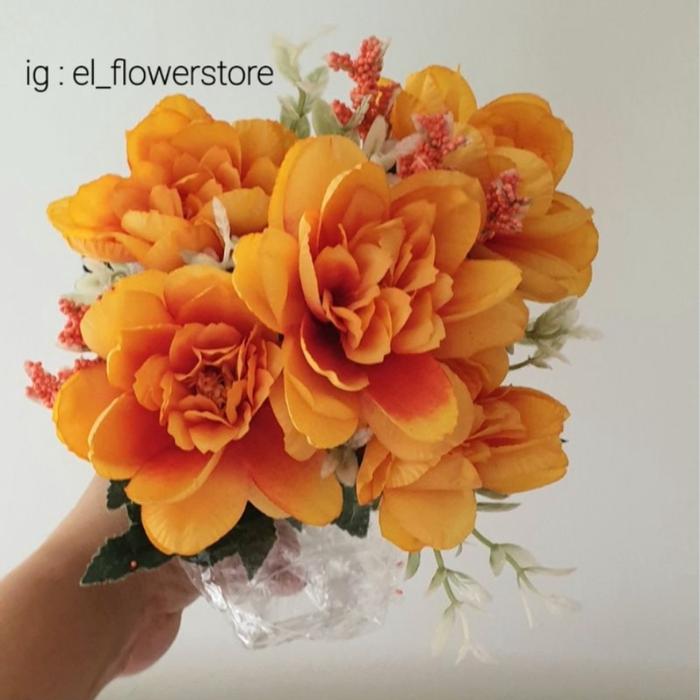 Gambar peony eropa 5 kuntum + aksesoris premium bunga artificial dekorasi - Orange dari EL FLOWER STORE undefined Tokopedia