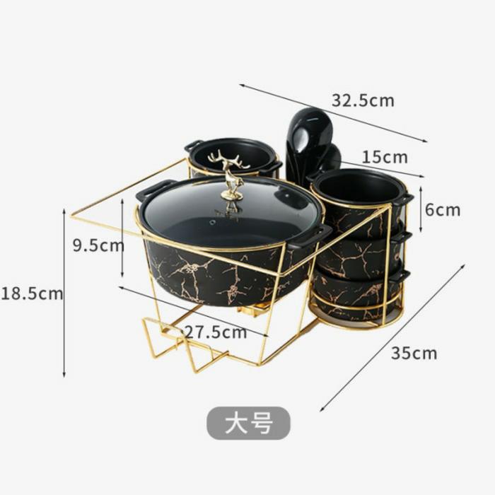 Gambar Marble Serving Bowl + Heater - Set Panci Mangkok Prasmanan + Pemanas - L - Black dari myLapakLuxHomeDecor undefined Tokopedia