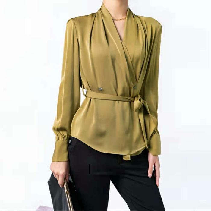 Promo 8263 FIRRATIN Robe Top Import Blouse Silk Satin Wanita Kerja