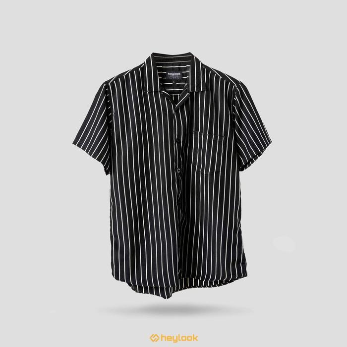 Gambar Kemeja Strip Pria Kemeja Salur Belang Lengan Pendek Hem Santai Formal - BLACK WHITE, XL dari UNGSIRA STORE undefined Tokopedia