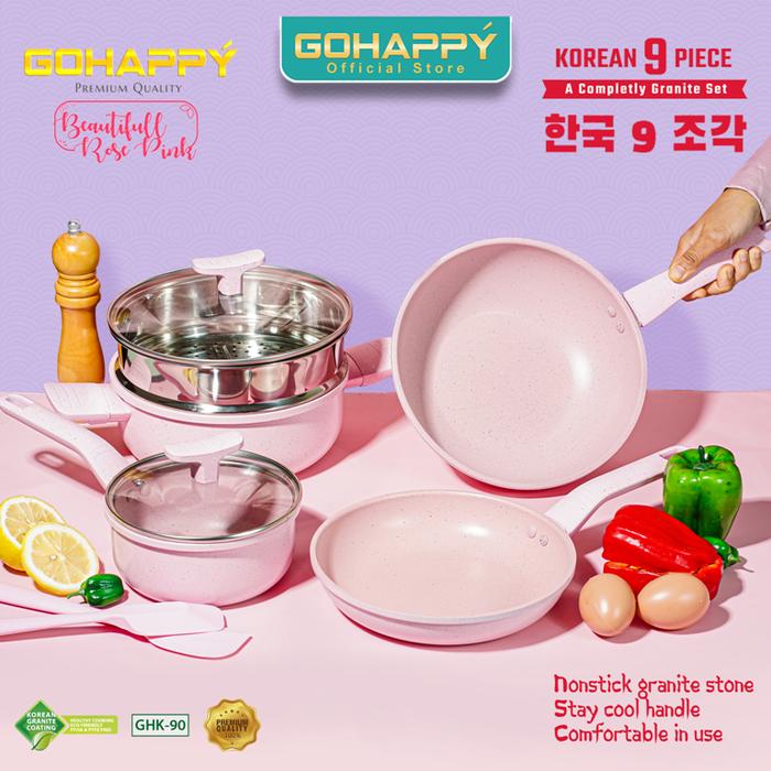Gambar PANCI SET KOREA 9 PC TOSCA GO HAPPY Complately [ full set] NONSTICK PFOA FREE - Rose pink dari Mayba Store undefined Tokopedia