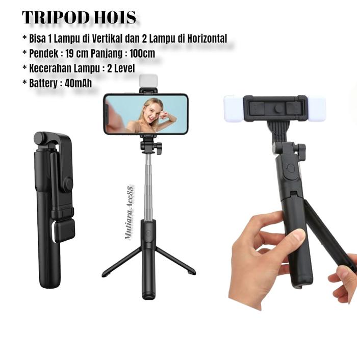 Gambar SELFIE STICK 3 IN 1 TONGSIS TRIPOD DUAL LED K12D WITH WIRESLESS REMOTE - H01S dari Mutiara Acc88 undefined Tokopedia