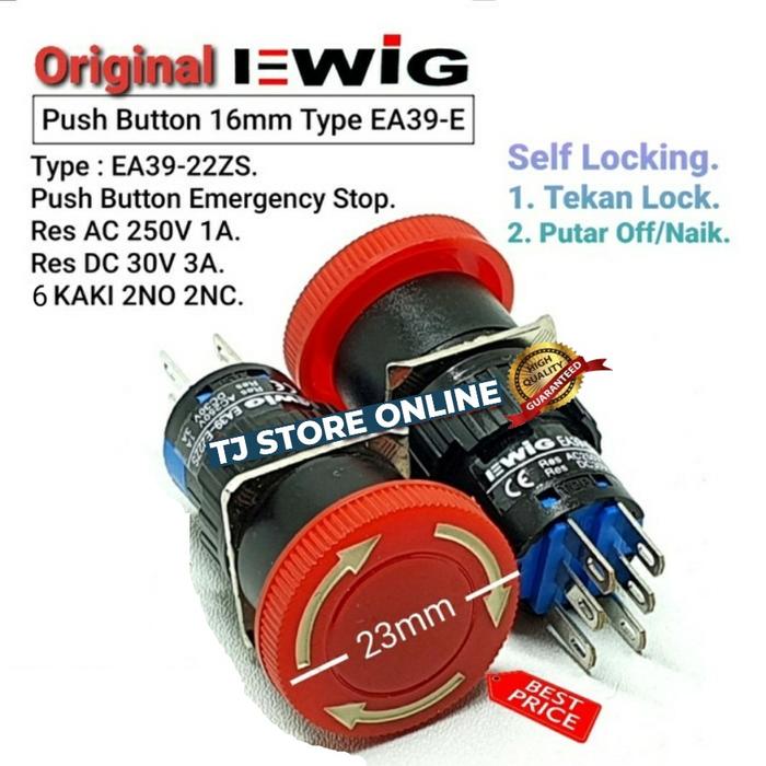 Gambar Tombol Darurat Push Button Emergency Self Locking 16mm 3 kaki 6 kaki - 6Kaki (2NO 2NC) dari TJ Store Online undefined Tokopedia