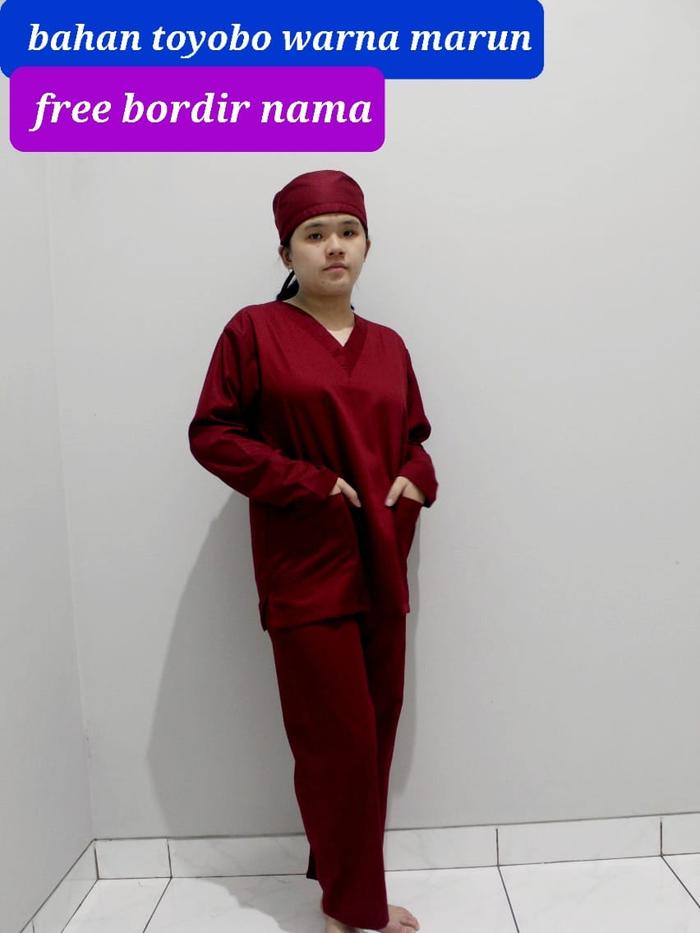 Gambar Baju Oka Toyobo/ Scrub/Baju Perawat Lengan Panjang Free Bordir nama - Merah Marun, L dari Scrubku.Diamonddrill undefined Tokopedia