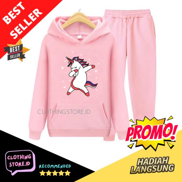 Gambar STELAN SWEATER HOODIE UNICORN SWAG ANAK PEREMPUAN (FREE HADIAH) - 7-12 thn, Pink dari CLOTHINGSTORE.ID undefined Tokopedia
